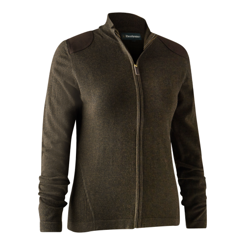 sweter-damski-z-welny-merino-dla-diany-rozpinany-brazowy-na-polowanie